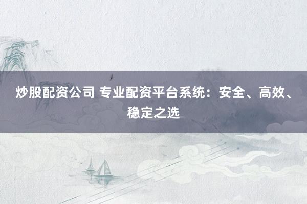 炒股配资公司 专业配资平台系统：安全、高效、稳定之选