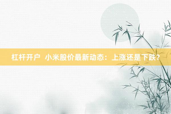 杠杆开户  小米股价最新动态：上涨还是下跌？