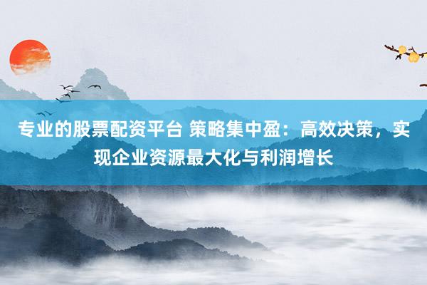 专业的股票配资平台 策略集中盈：高效决策，实现企业资源最大化与利润增长