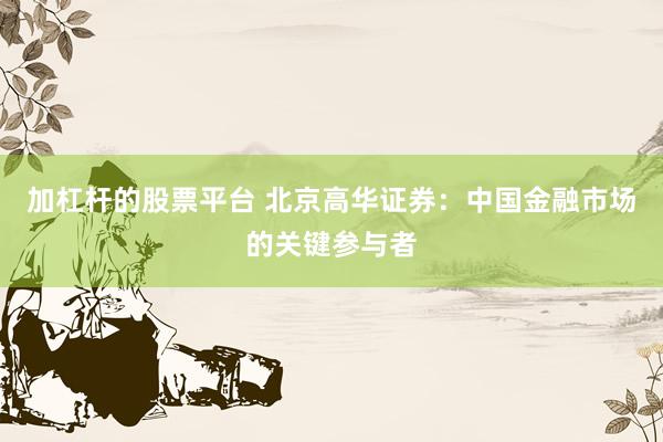 加杠杆的股票平台 北京高华证券：中国金融市场的关键参与者