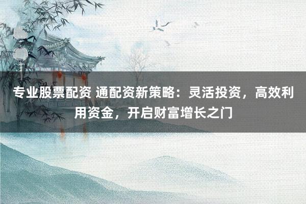 专业股票配资 通配资新策略：灵活投资，高效利用资金，开启财富增长之门