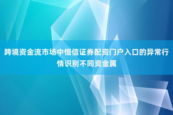 跨境资金流市场中恒信证券配资门户入口的异常行情识别不同资金属