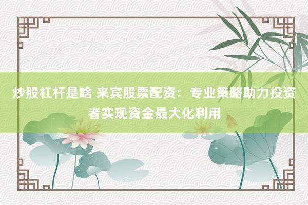 炒股杠杆是啥 来宾股票配资:专业策略助力投资者实现资金最大化利用