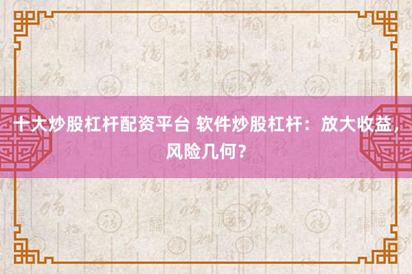 十大炒股杠杆配资平台 软件炒股杠杆:放大收益,风险几何?