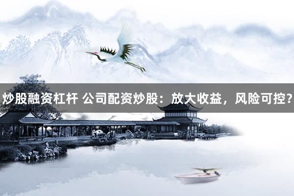 炒股融资杠杆 公司配资炒股：放大收益，风险可控？