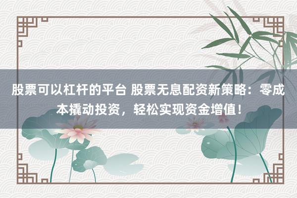 股票可以杠杆的平台 股票无息配资新策略：零成本撬动投资，轻松实现资金增值！