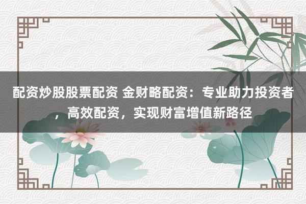 配资炒股股票配资 金财略配资：专业助力投资者，高效配资，实现财富增值新路径